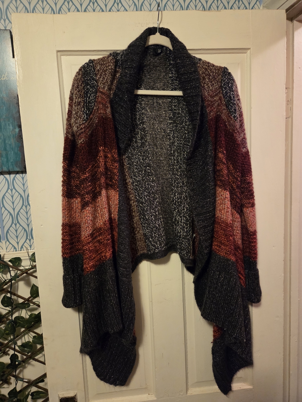 a.n.a Open-Front Draped Cardigan in Gray, Rust, Burgundy